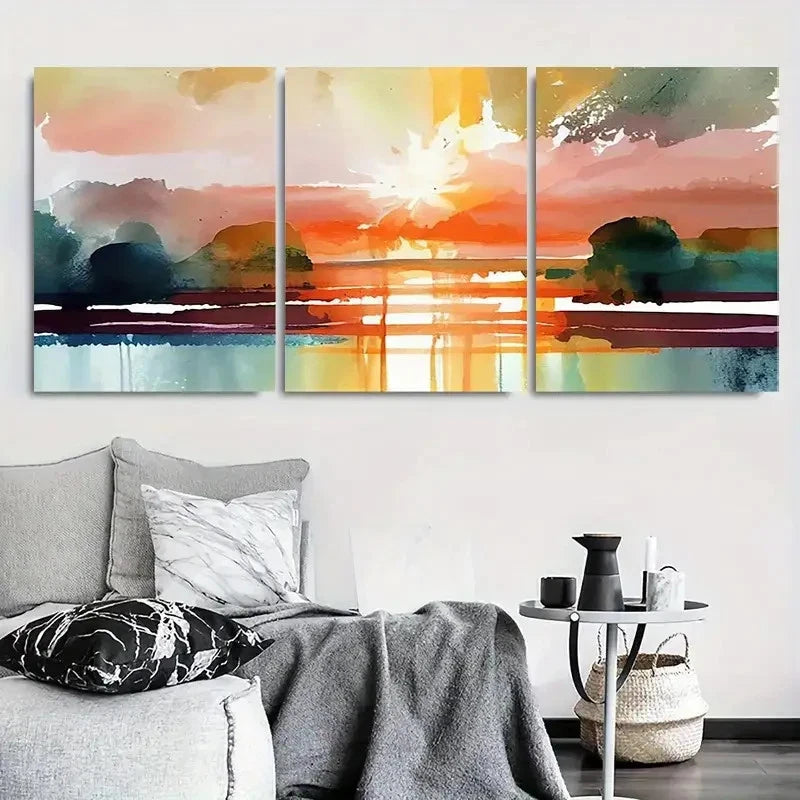 3pcs Boho Serene Colorful Seascape Sunrise Metal Print Ready to Hang Art