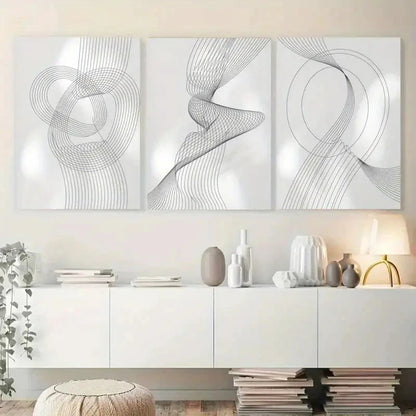 3pcs Minimalist Black & White Swirl Designs Metal Print Ready to Hang Art
