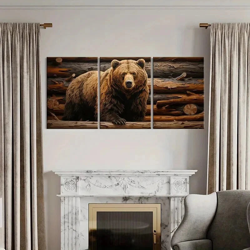 3pcs Bear Woodland Abstract Animal Nature Art Metal Print Ready to Hang Art