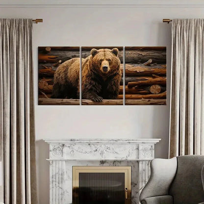 3pcs Bear Woodland Abstract Animal Nature Art Metal Print Ready to Hang Art