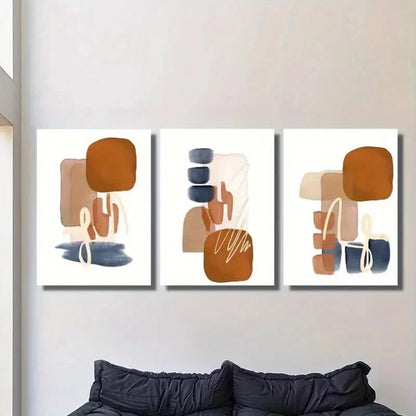 3pcs Geometric Shapes in Rust Navy Blue & Beige Metal Print Ready to Hang Art