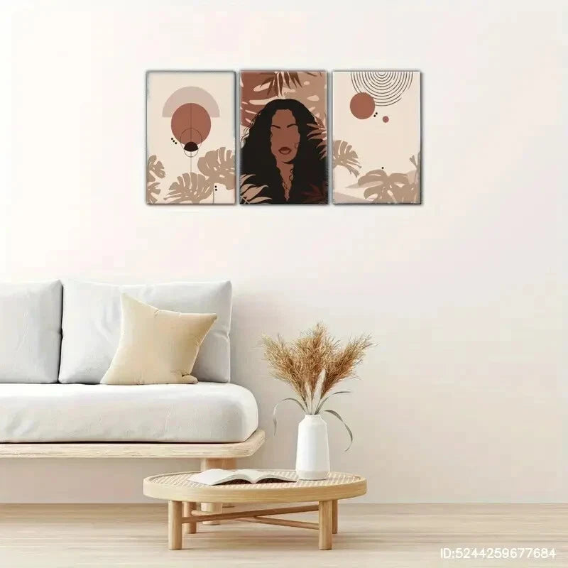 3pcs Tropical Plant Leaves Print Exquisite Female Metal Print Ready to Hang