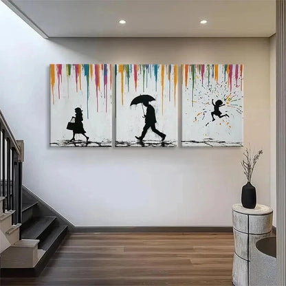 3pcs Colorful Silhouette Walking Figures Perfect Wall Art Set Canvas Framed 40x60cm - High Quality Print 100% Australian Made Wall Canvas Ready to Hang