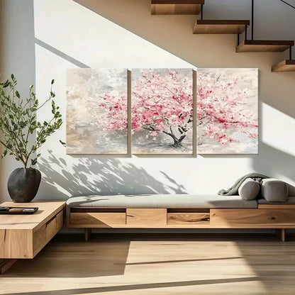 3pcs Cherry Blossom Tree Pink & White Abstract Metal Print Ready to Hang Art