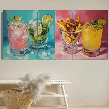 3pcs Margarita And Fries Funny Quirky Bar Art Wall Art Set Canvas Framed 60x90cm - High Quality Print 100% Australian Made Wall Canvas Ready to Hang