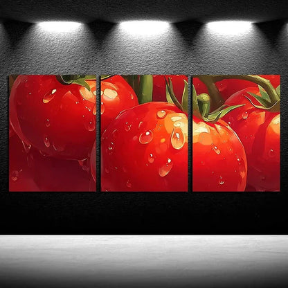 3pcs Vibrant Charming Tomato Vine Illustration Metal Print Ready to Hang Art