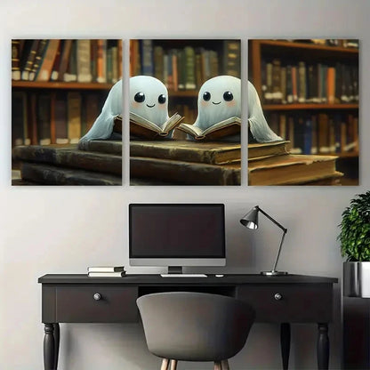 3pcs Two Cute Ghosts in a Library Romantic Dark Metal Print Ready to Hang Art