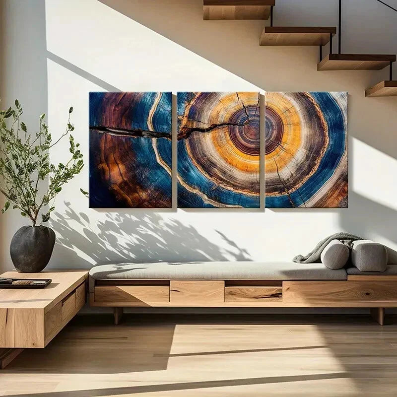 3pcs Colorful Tree Ring Abstract Art Natural Metal Print Ready to Hang Art
