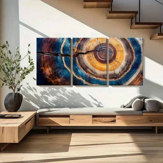 3pcs Colorful Tree Ring Abstract Art Natural Metal Print Ready to Hang Art