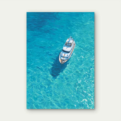 Ocean Nautical Painting with White Boat on Blue Waters 60x90cm Metal Print Ready to Hang