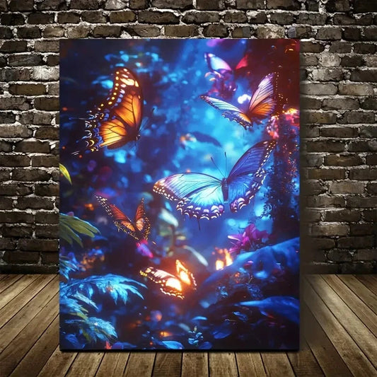 Magical Forest Scene with Glowing Butterflies 40x60cm Metal Print Ready to Hang