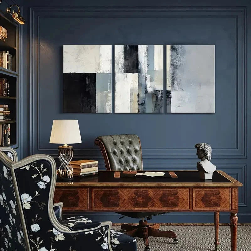 3pcs Abstract Art Geometric Neutral Colors Design Metal Print Ready to Hang Art - Bella Home Decor