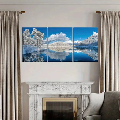 3pcs Winter Wonderland Serene Snowy Landscape Metal Print Ready to Hang Art