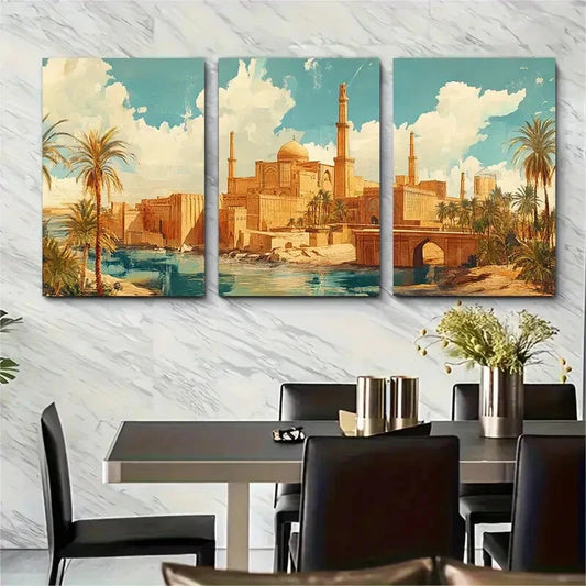 3pcs Samawah Iraq Vintage Inspired Metal Print Ready to Hang Art