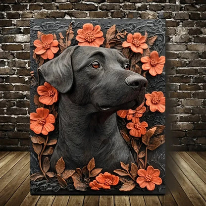 Featuring a Black Lab Surrounded by Heart Painting  40x60cm Metal Print Ready to Hang