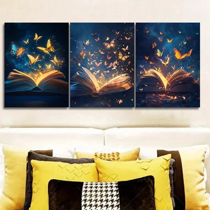 3pcs Golden Butterfly Flying Out Wall Art Set Canvas Framed 60x90cm - High Quality Print 100% Australian Made Wall Canvas Ready to Hang