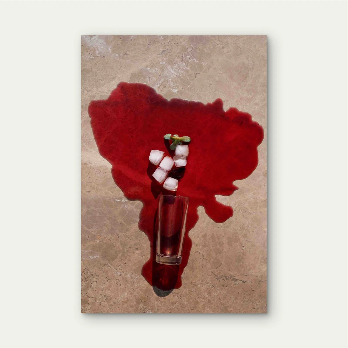 Top View Spilled Tea With Ice 40x60cm Metal Print Ready to Hang