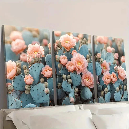 3pcs Cactus Floral Botanical Wall Art Set Canvas Framed 40x60cm - High Quality Print 100% Australian Made Wall Canvas Ready to Hang