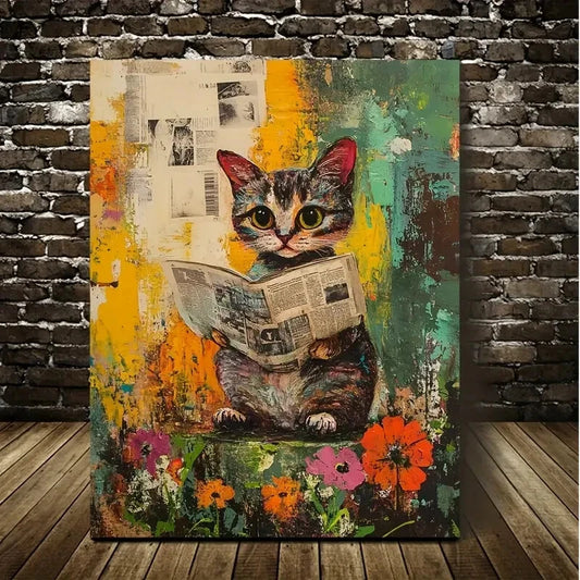 Whimsy Woodland Cat Contemporary Painting 40x60cm Metal Print Ready to Hang