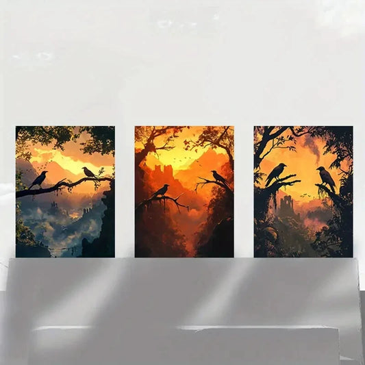 3pcs Elegant Sunset Scenery Silhouette Metal Print Ready to Hang Art