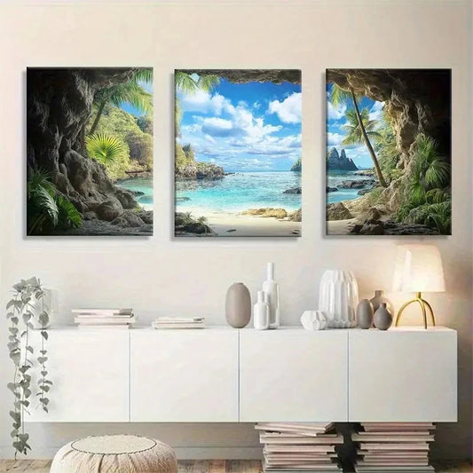 3pcs Tropical Beach Beautiful Coastal Landscape Metal Print Ready to Hang Art