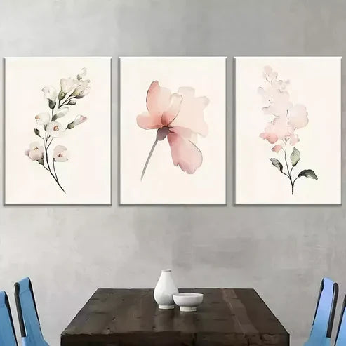 3pcs Modern Floral Pink Peonies White Flowers Wall Art Canvas Unframed - High Quality Print 100% Australian Made Wall Canvas