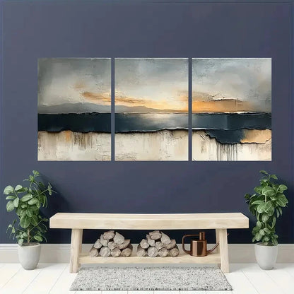 3pcs Brown & Beige Textured Modern Acrylic Metal Print Ready to Hang Art