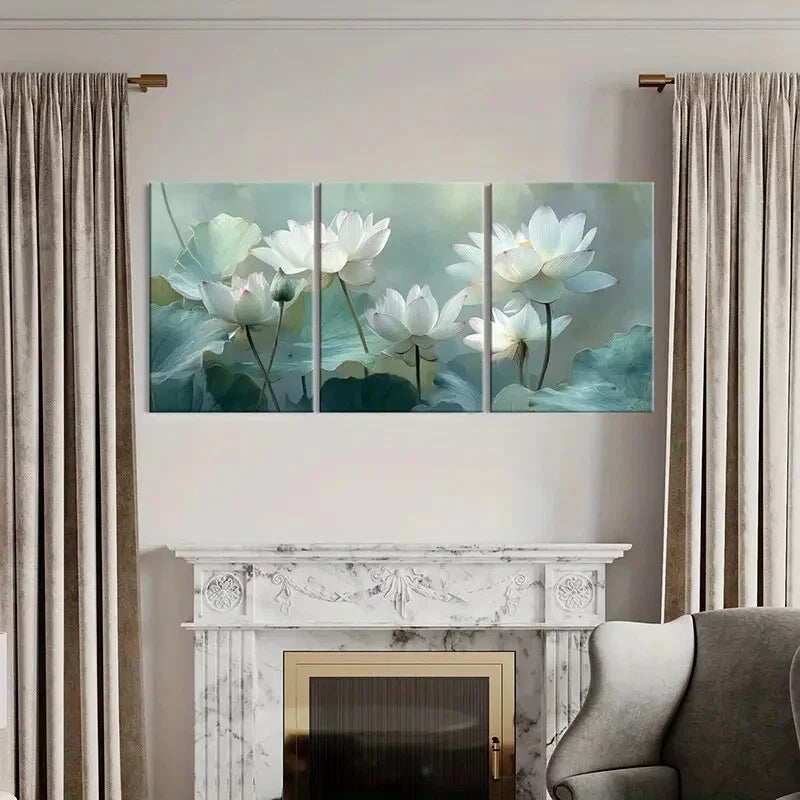 3pcs Elegant for Serene Water Lotus Blossoms Metal Print Ready to Hang Art