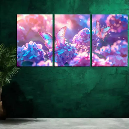 3pcs  Art Of A Butterfly On A Flower Wall Art Set Canvas Framed 50x70cm - High Quality Print 100% Australian Made Wall Canvas Ready to Hang - Bella Home Decor