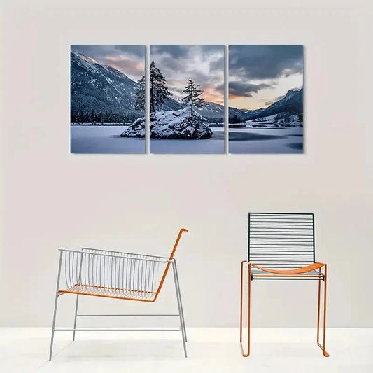 3pcs Snowy Mountain Lake Sunset Metal Print Ready to Hang Art