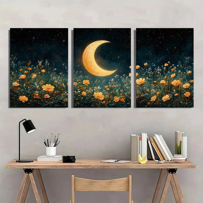 3pcs Floral Crescent Moon Dark Academia Metal Print Ready to Hang Art