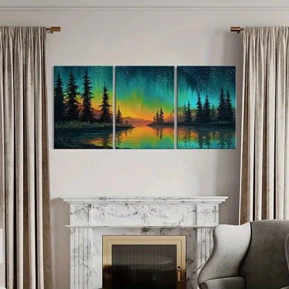 3pcs Northern Lights Forest Reflection Lake Metal Print Ready to Hang Art