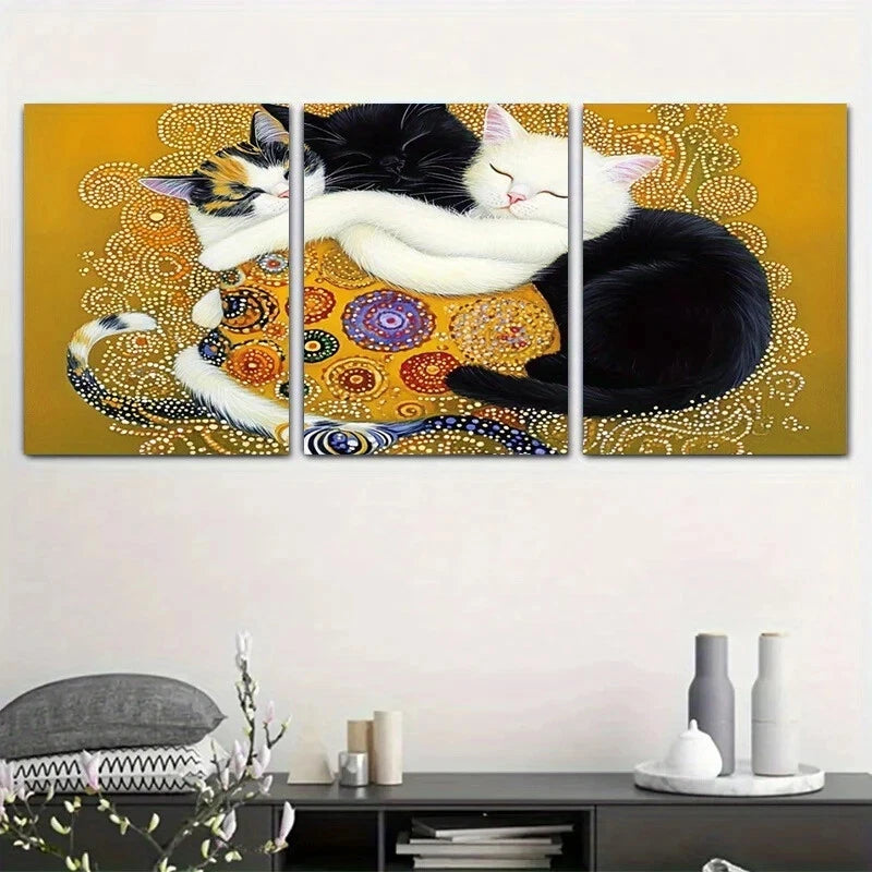 3pcs Whimsical Orange & Black Feline Metal Print Ready to Hang Art