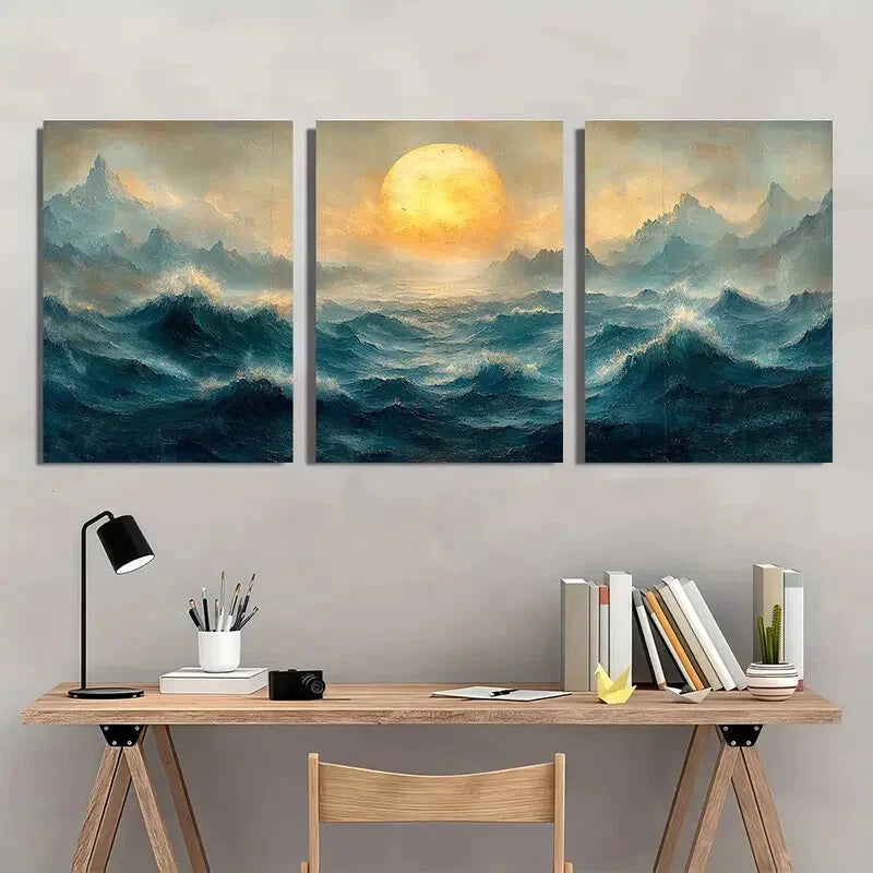 3pcs Vintage Seascape Wall Art Posters Metal Print Ready to Hang Art