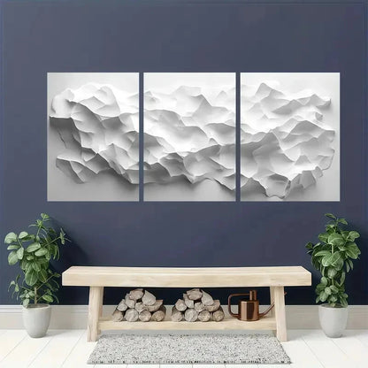 3pcs White Polygons on Light Gray Background Metal Print Ready to Hang Art