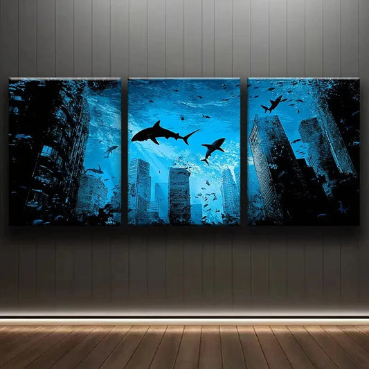 3pcs Ocean-Themed Cityscape Coastal Decor Metal Print Ready to Hang Art