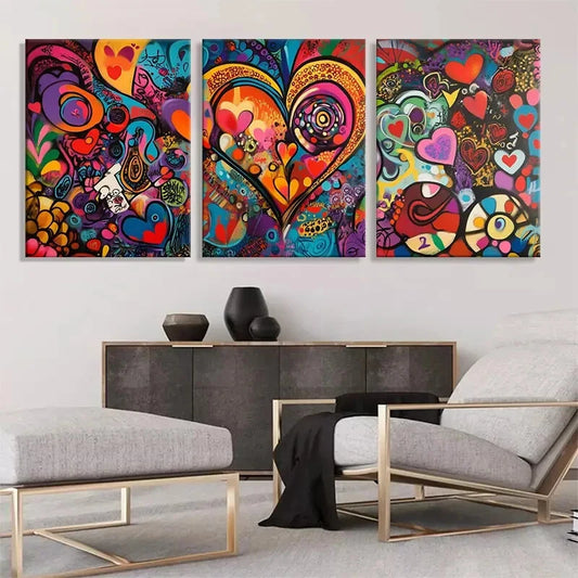 3pcs Colorful Heart Abstract Love Perfect Wall Art Set Canvas Framed 40x60cm - High Quality Print 100% Australian Made Wall Canvas Ready to Hang