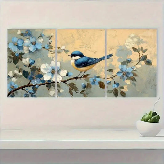 3pcs Vintage Blue Wildflower Botanical Metal Print Ready to Hang Art