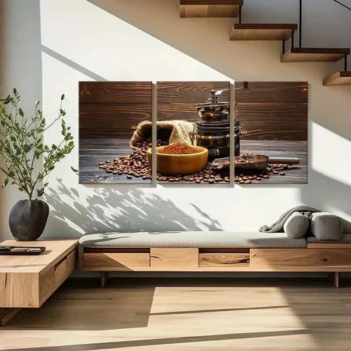 3pcs Coffee Machine & Coffee Beans Wall Art Set Canvas Unframed - High Quality Print 100% Australian Made Wall Canvas