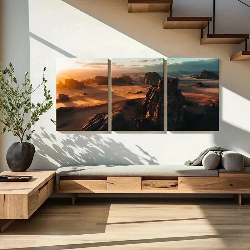 Natural Landscape Desert Rocks & Sunset Wall Art Set Canvas Framed 40x60cm - High Quality Print 100% Australian Made Wall Canvas Ready to Hang