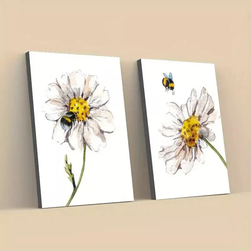 2 Piece Bee and Flower Classic Design Framed 50x75cm - High Quality Print 100% Australian Made Wall Canvas Ready to Hang - Bella Home Decor
