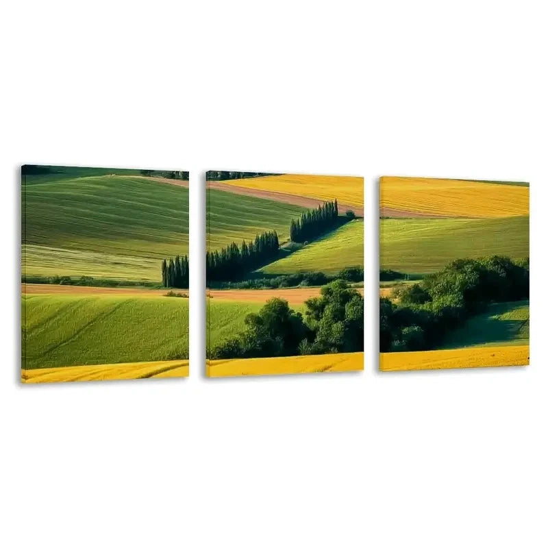 3pcs Green & Golden Farmland Landscape Wall Art Set Canvas Framed 60x90cm - High Quality Print 100% Australian Made Wall Canvas Ready to Hang