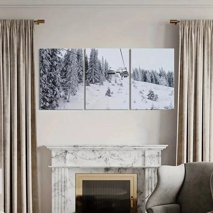 3pcs Snowy Forest Ski Lift & Pine Trees Posters Metal Print Ready to Hang Art