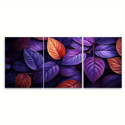 3pcs Purple And Brownish Orange Leaves Wall Art Set Canvas Framed 50x70cm - High Quality Print 100% Australian Made Wall Canvas Ready to Hang
