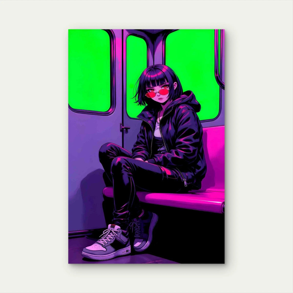 Anime Girl Subway Car 60x90cm Metal Print Ready to Hang