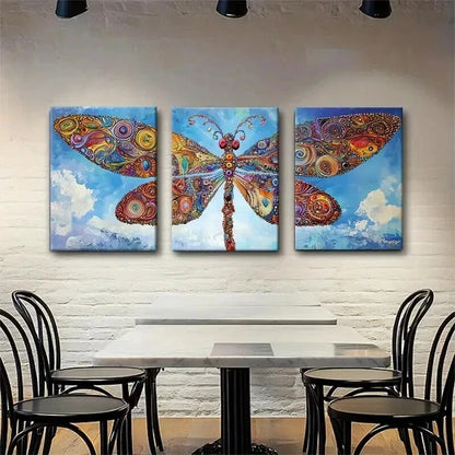 3pcs Vibrant Dragonfly Colorful Abstract Perfect Wall Art Set Canvas Framed 40x60cm - High Quality Print 100% Australian Made Wall Canvas Ready to Hang