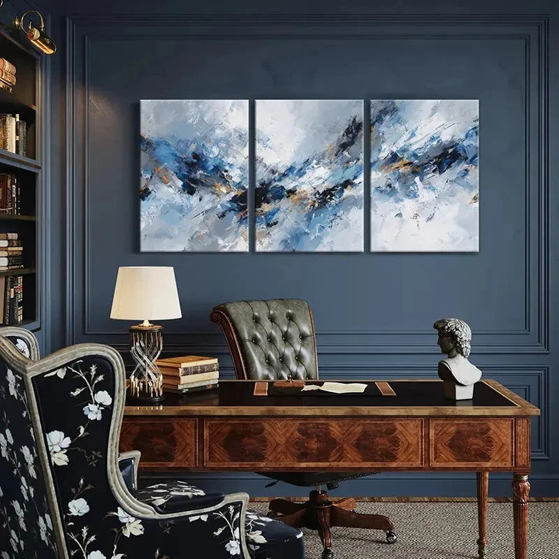 3pcs Abstract Art Blue White Textured Poster Metal Print Ready to Hang Art