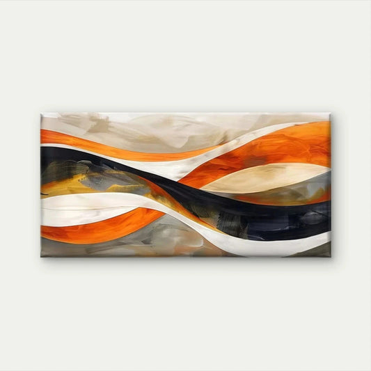 Abstract Beige & Orange Wave Wall Art Canvas Office Home Room Framed 120x60cm