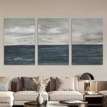 3pcs Cloudy Sky Vintage Beach Ocean Landscape Metal Print Ready to Hang Art