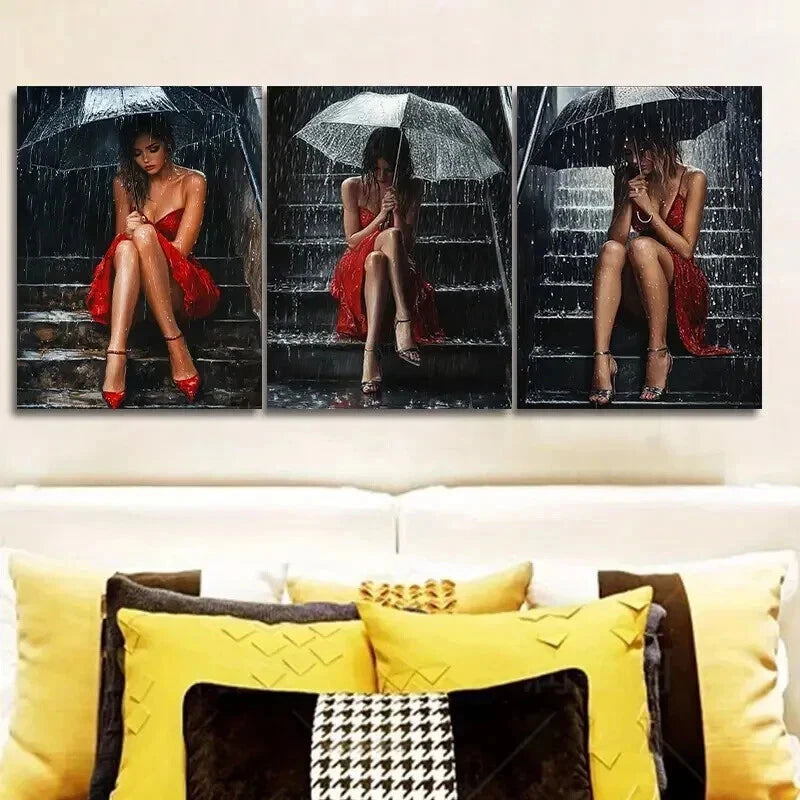 3pcs The girl on the stairs Wall Art Set Canvas Framed 50x70cm - High Quality Print 100% Australian Made Wall Canvas Ready to Hang